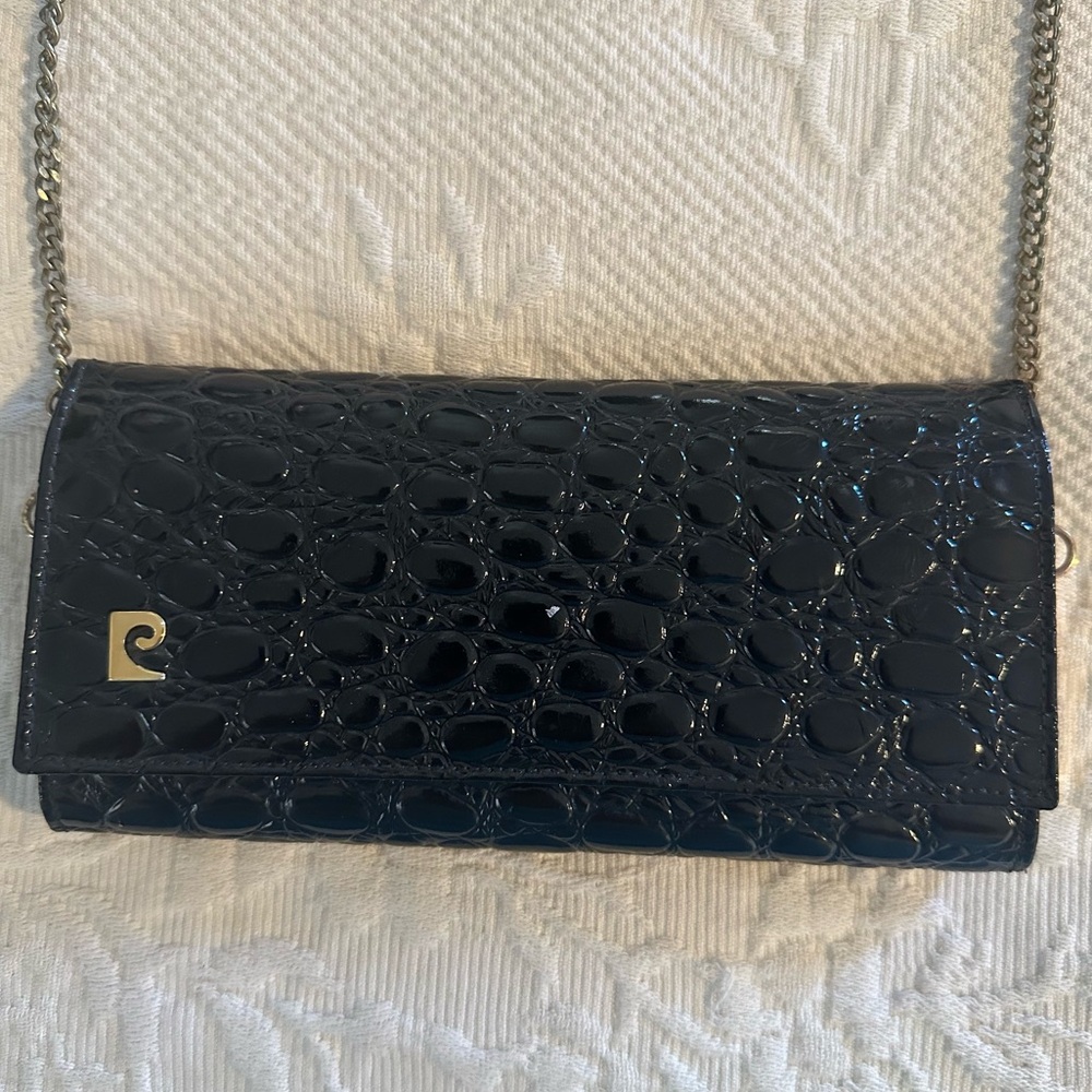 Pierre Cardin Black Croc Patent Wallet On Chain